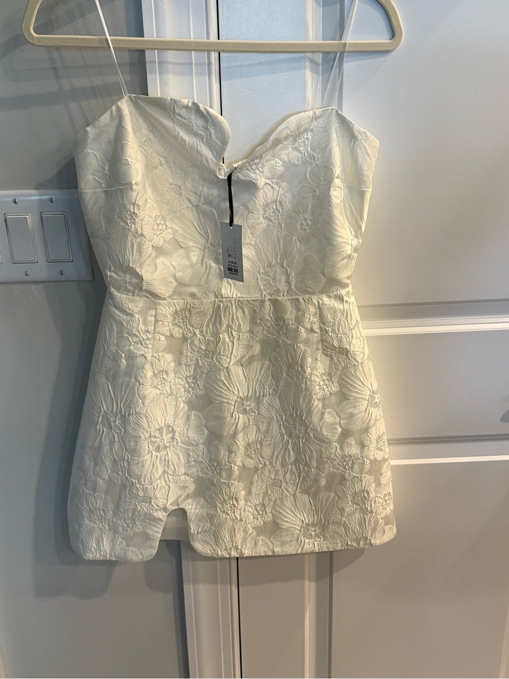 White Floral Embroidered Spaghetti Strap Mini Dress